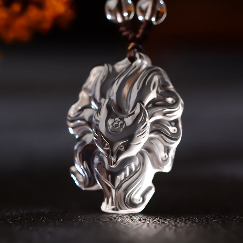 Buddha Stones Naturalny Ametyst Biały Kryształ Cytryn Dziewięcioogonowy Lis Szczęście Naszyjnik Wisiorek