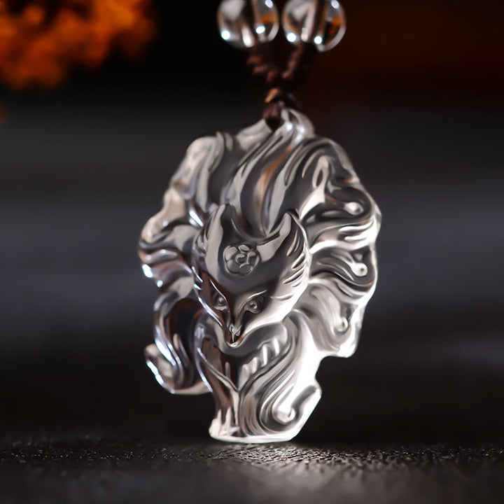 Buddha Stones Naturalny Ametyst Biały Kryształ Cytryn Dziewięcioogonowy Lis Szczęście Naszyjnik Wisiorek