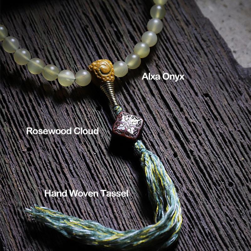 Buddha Stones 108 Mala Koraliki Tybetański Owczy Róg Bursztyn Bransoletka Szczęścia