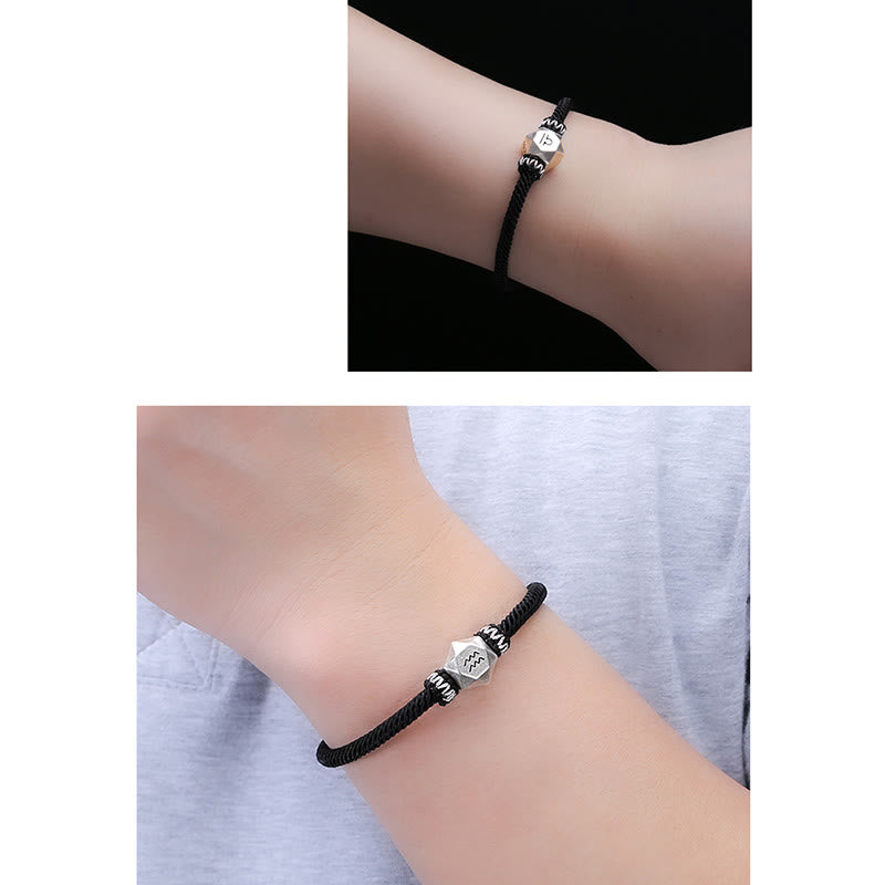 Buddha Stones 999 Srebro Sterling 12 Konstelacji Zodiaku Ochrona Ręcznie Robiona Bransoletka Sznurkowa