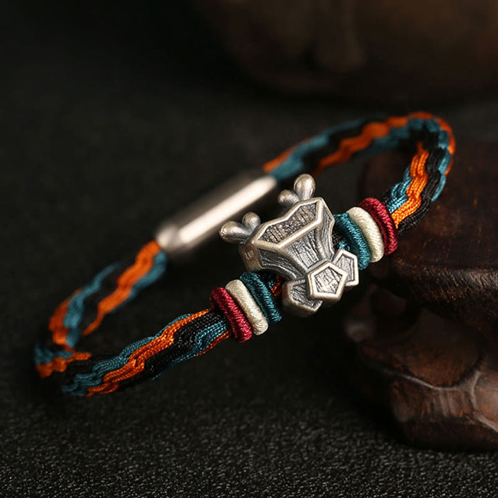 Buddha Stones Ręcznie robione 999 Srebro Sterling Rok Smoka Chiński Zodiaku Ochrona Kolorowa Reinkarnacja Węzeł Liny Bransoletka