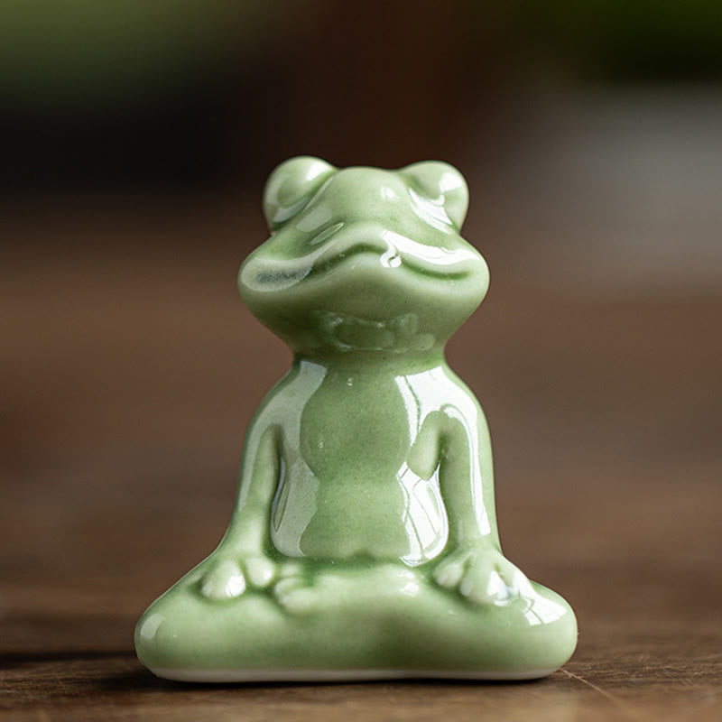 Buddha Stones Mini Mała Medytacja Lotos Spoczywająca Żaba Ceramiczna Bogactwo Szczęście Dom Herbata Figurka Dekoracja