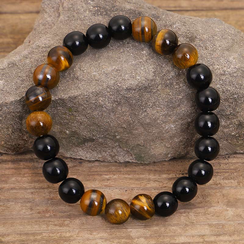 Buddha Stones Tybetański Czarny Onyks Tygrysie Oko Ochrona Naszyjnik Mala Zestaw