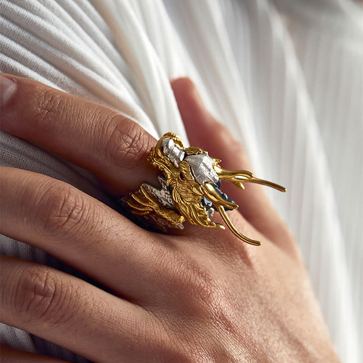 Buddha Stones 925 Srebro Sterling Smok Szczęście Sukces Ochrona Regulowany Pierścień Wisiorek - image 9