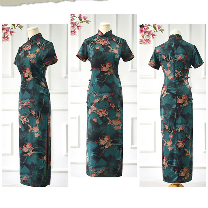 Buddha Stones Vintage Różowe Kwiaty Drukuj Cheongsam Sukienka Damska Qipao - image 11
