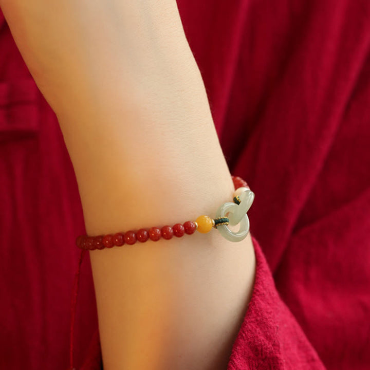 Buddha Stones Natural Red Agat Hetian Jade Double Peace Buckle Confidence