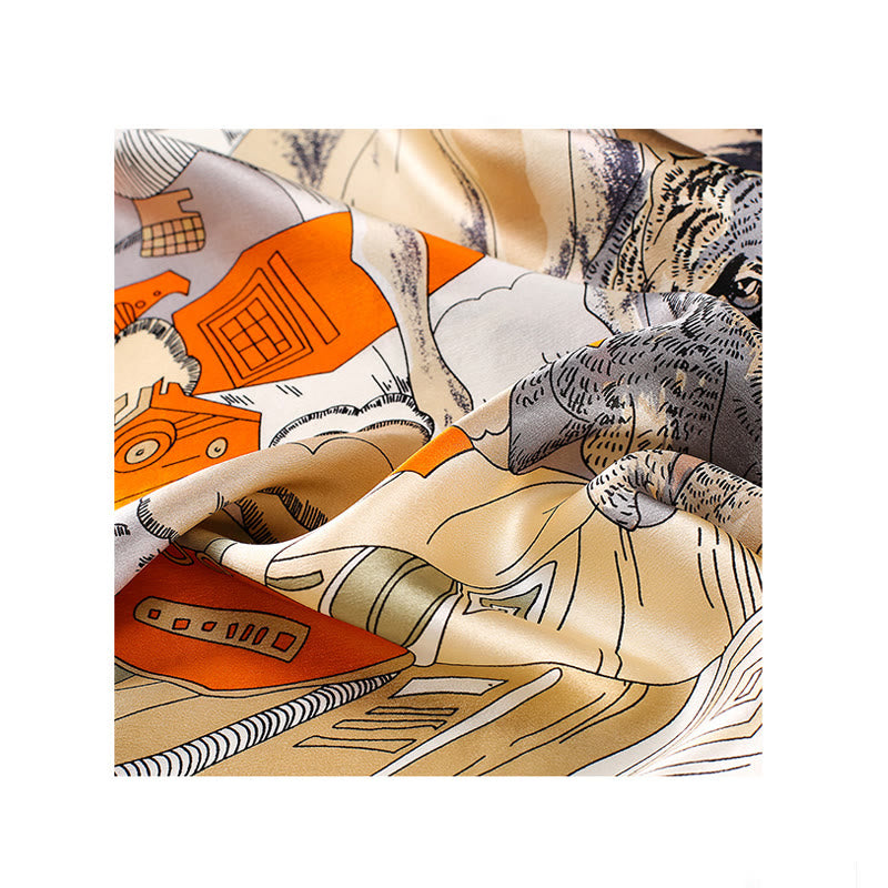 Buddha Stones Obraz olejny Miasto Śnieżna Scena Zamek Lotos 100% Jedwab Morwowy Chusta na szyję - image 11