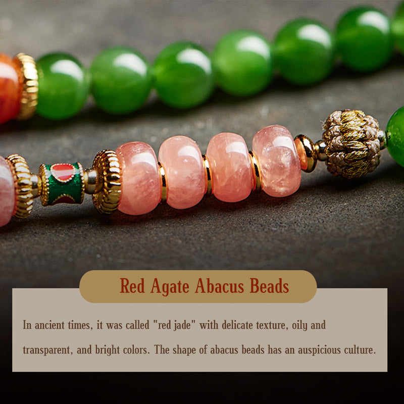 Buddha Stones 108 Mala Beads Cyan Jade Red Agat Bransoletka Szczęścia Śmiejącego Się Buddy - image 14