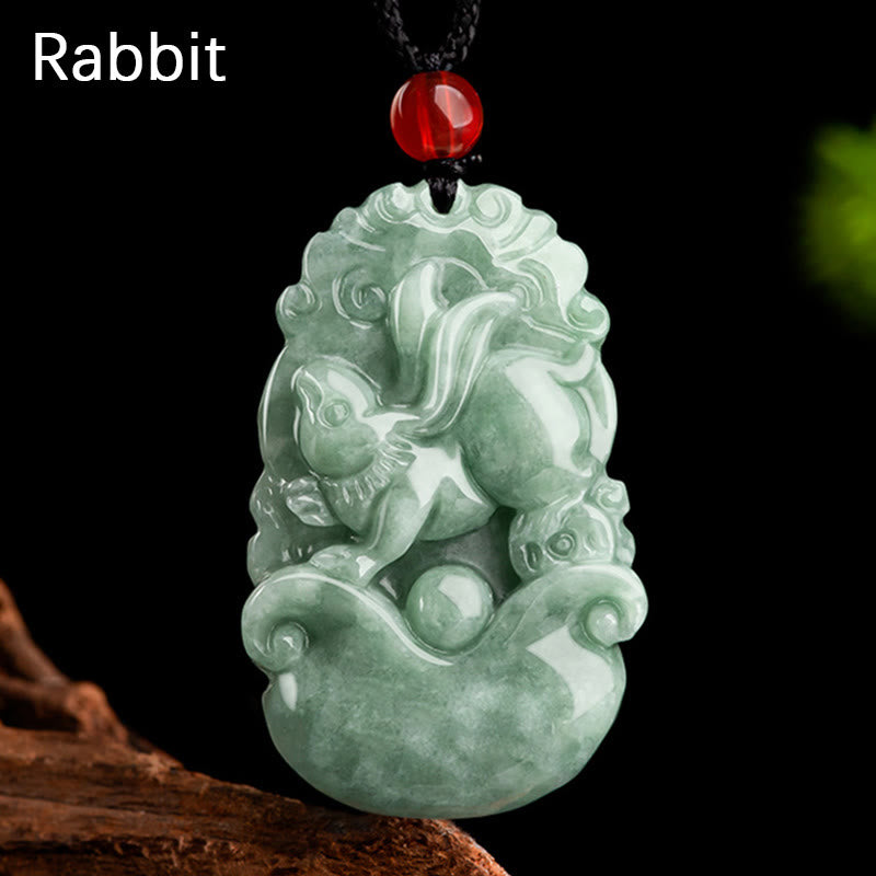 Buddha Stones Naturalny Zielony Jadeit 12 Chiński Zodiak Szczęście Dobrobyt Naszyjnik Wisiorek - Królik - image 13