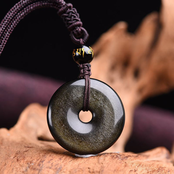 Naszyjnik ochronny z Buddha Stones z obsydianu tybetańskiego