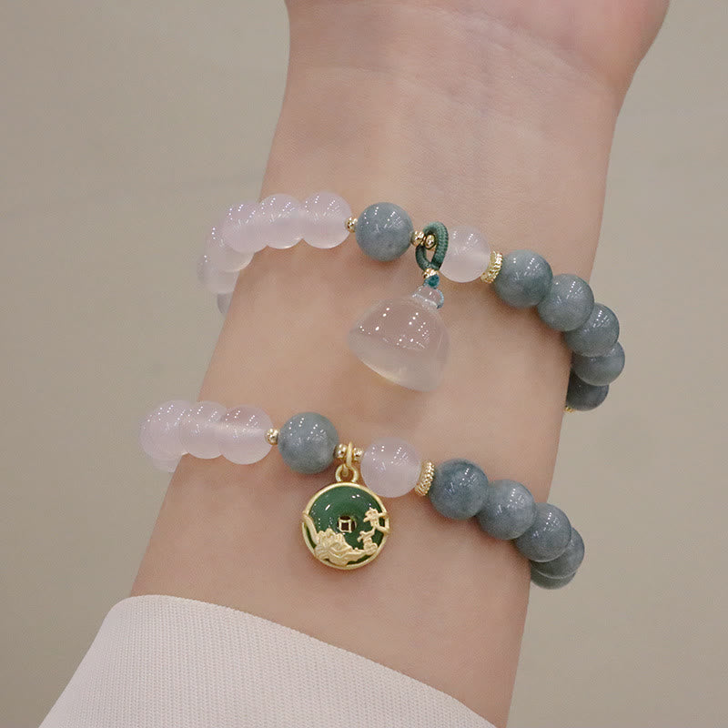 Bransoletka ochronna Buddha Stones White Agate Jade Lotus Flower Peace Buckle