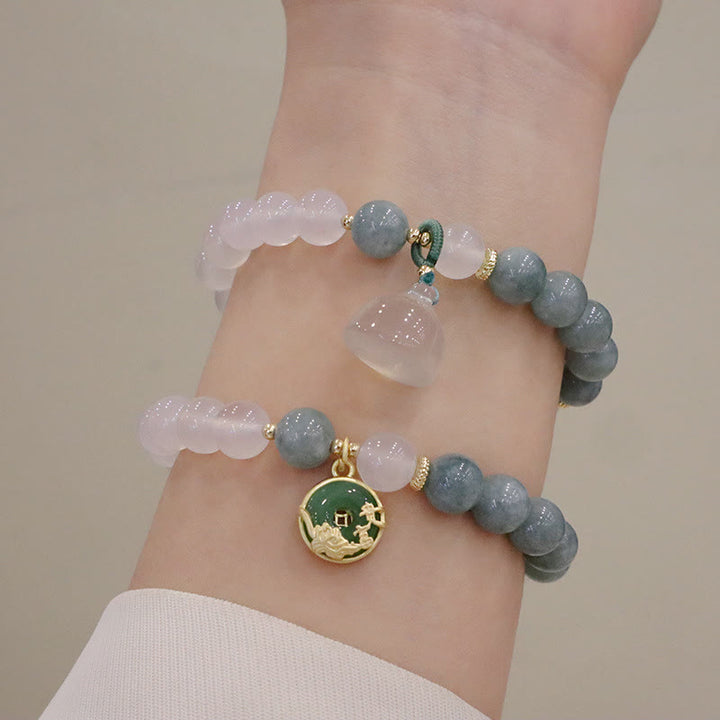 Bransoletka ochronna Buddha Stones White Agate Jade Lotus Flower Peace Buckle