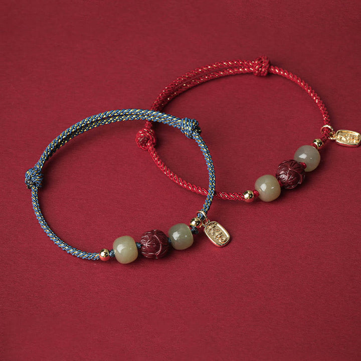 Buddha Stones 14K pozłacane Hetian Jade Cynober Lotos Szczęście Bransoletka Ręcznie Robiona z Linii - image 10