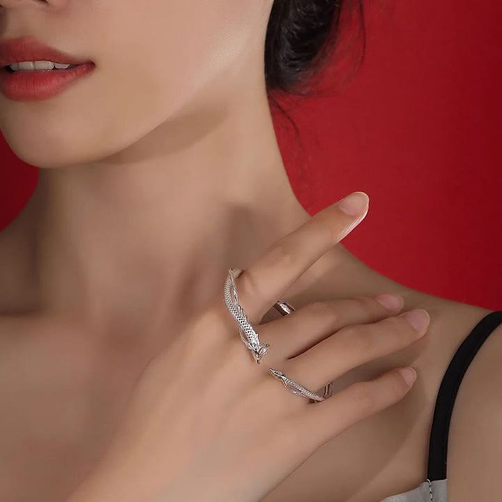 Buddha Stones 925 Srebro Sterlingowe Rok Smoka Projekt Szczęścia Metalowa Bransoletka Mankietowa Bangle