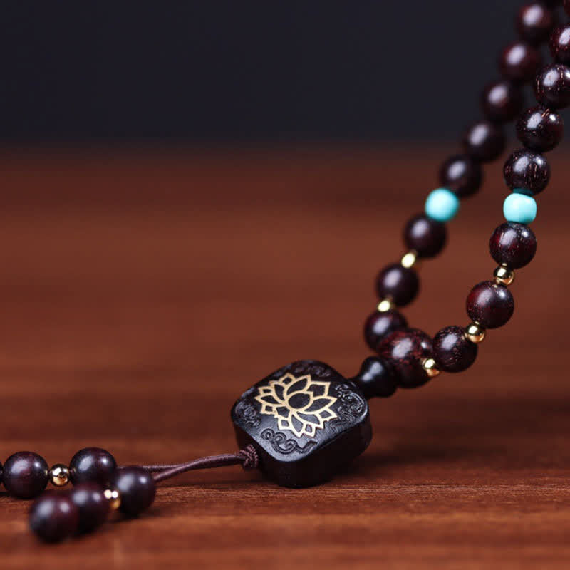 Buddha Stones 108 Mala Koraliki Tybetańskie Małe Liście Czerwone Drzewo Sandałowe Bransoletka Równowagi Lotosu