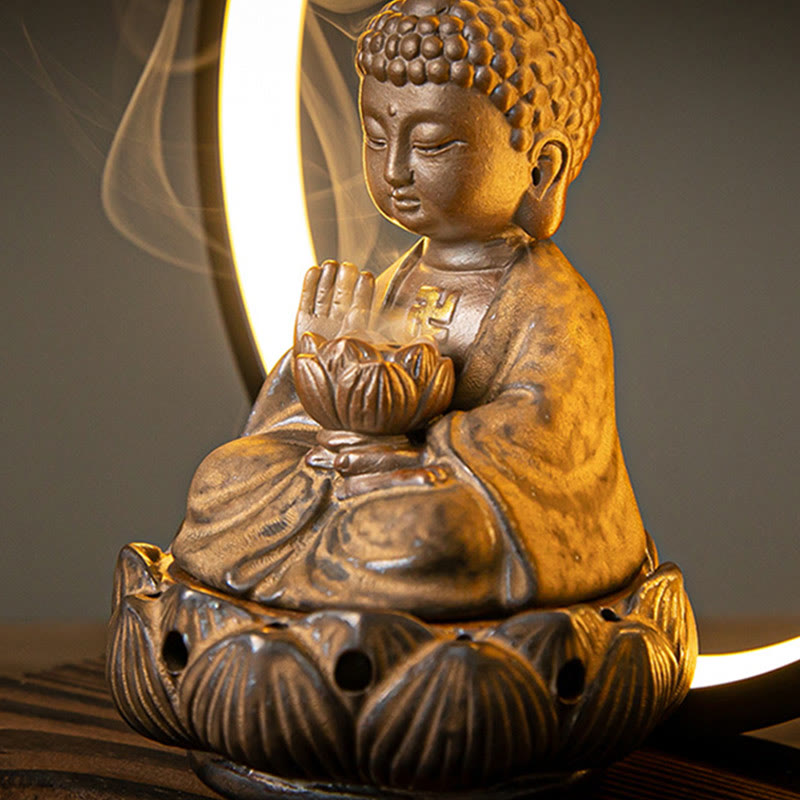 Buddha Stones Budda Lotos Cofający Dym Fontanna Ceramiczny Błogosławieństwo Kadzielnica Z Dekoracją Światła