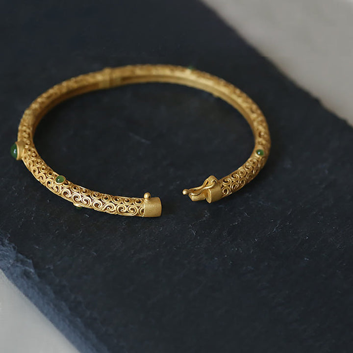 Buddha Stones Cyjan Jade Miedź Pomyślne Chmury Spokojna Uzdrawiająca Bransoletka Bangle