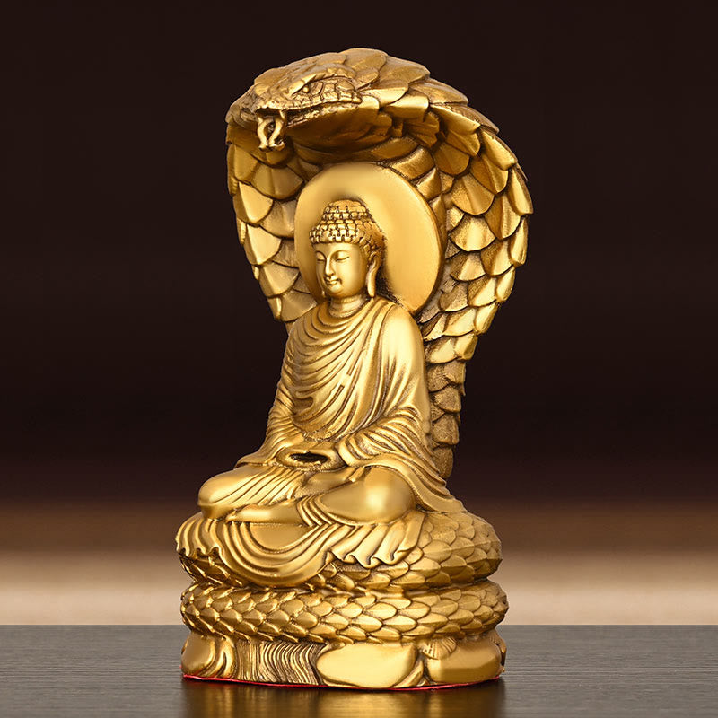 Buddha Stones Budda Siakjamuni Figurka węża Spokój Miedziana statua Ofiara domowa Dekoracja - image 2