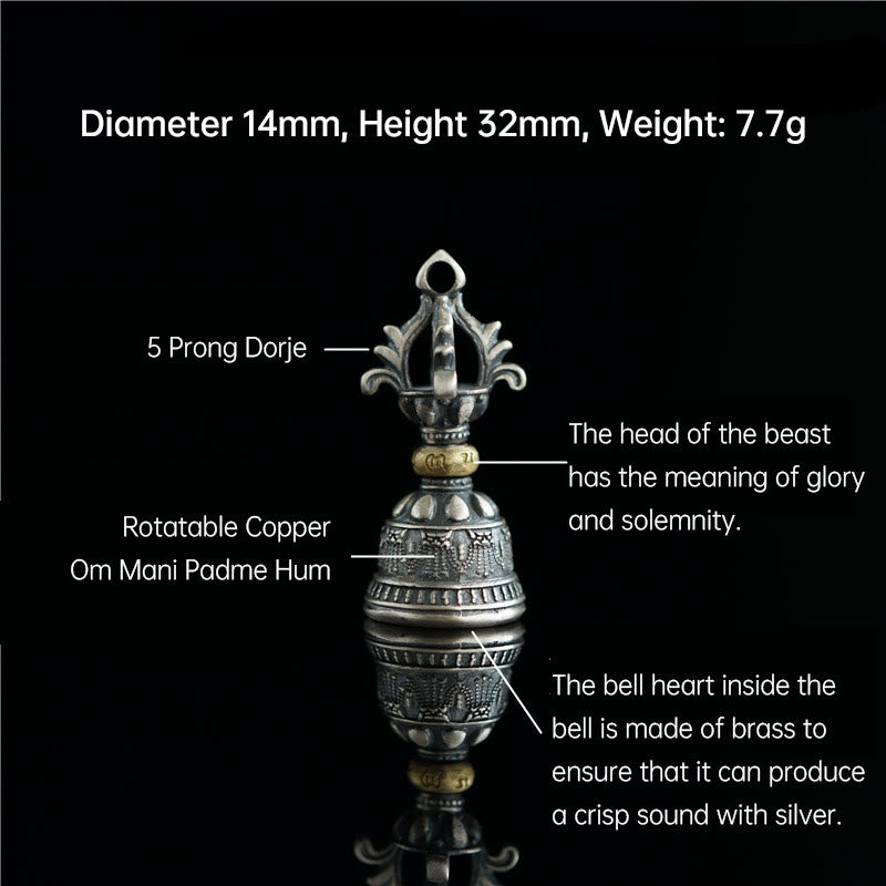 Buddha Stones Tybet 925 Srebro Sterlingowe Om Mani Padme Hum Dorje Dzwon Wadżra Grawerowany Oświecenie Wisiorek Dekoracja Wisząca