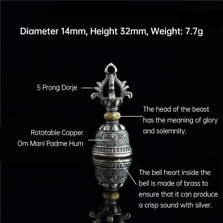 Buddha Stones Tybet 925 Srebro Sterlingowe Om Mani Padme Hum Dorje Dzwon Wadżra Grawerowany Oświecenie Wisiorek Dekoracja Wisząca