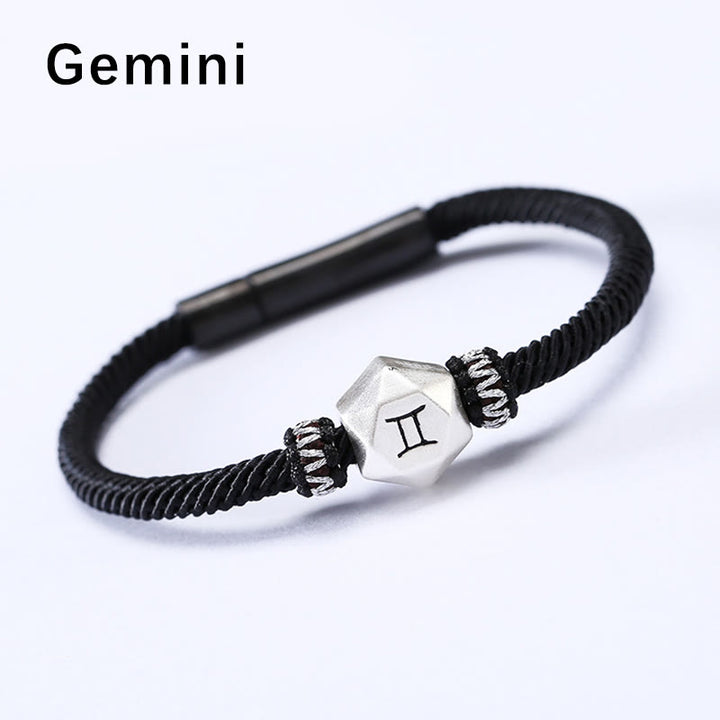 Buddha Stones 999 Srebro Sterling 12 Konstelacji Zodiaku Ochrona Ręcznie Robiona Bransoletka Sznurkowa - Bliźnięta - 19 cm - image 4