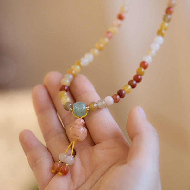 Buddha Stones Naturalny Złoty Jedwab Jadeit Dynia Charm Bransoletka Bogactwo Szczęście Potrójne Owijanie