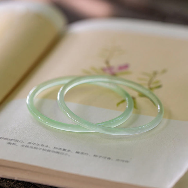 Buddha Stones Naturalny Zielony Chalcedon Siła Odwaga Bransoletka Mankiet Bangle