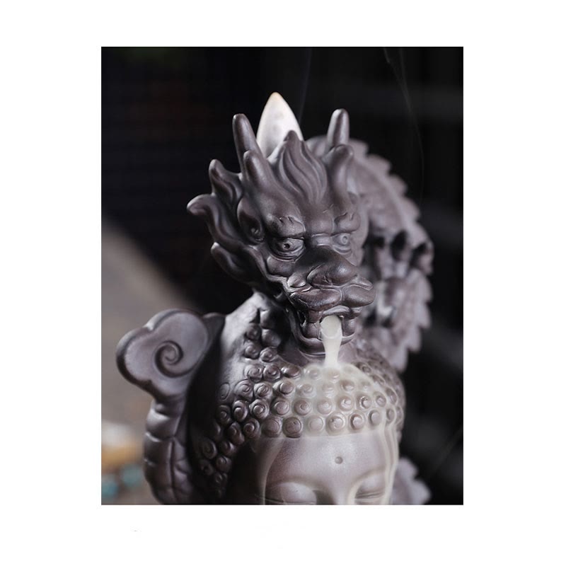 Buddha Stones Smok Budda Pomyślne Chmury Fioletowa Glina Uzdrawiająca Kadzielnica Dekoracja