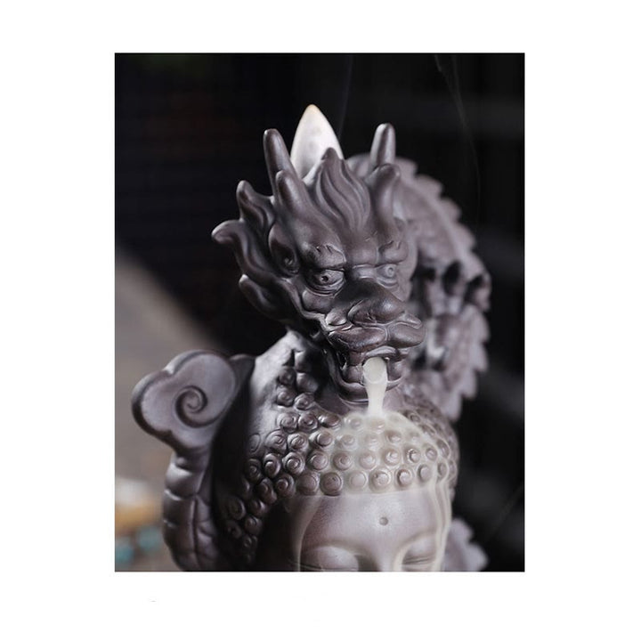 Buddha Stones Smok Budda Pomyślne Chmury Fioletowa Glina Uzdrawiająca Kadzielnica Dekoracja