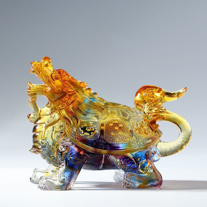 Feng Shui Smok Żółw Ręcznie Robiony Kryształ Liuli Dzieło Sztuki Dekoracja Domu Biuro - image 0