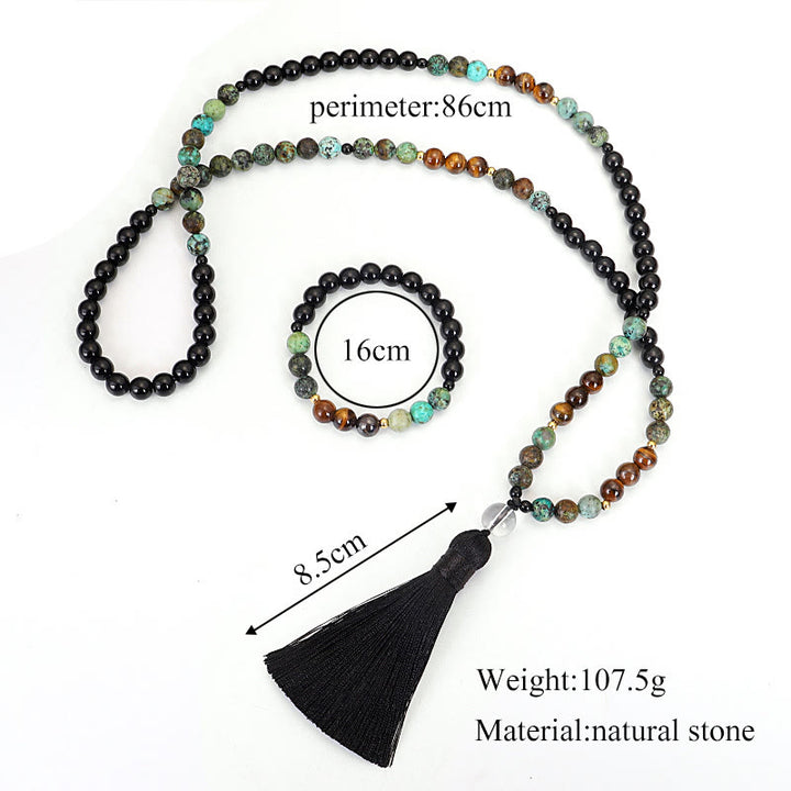 Buddha Stones 108 Koraliki Mala Naturalny Kamień Tygrysie Oko Turkus Ochrona Siła Bransoletka Naszyjnik