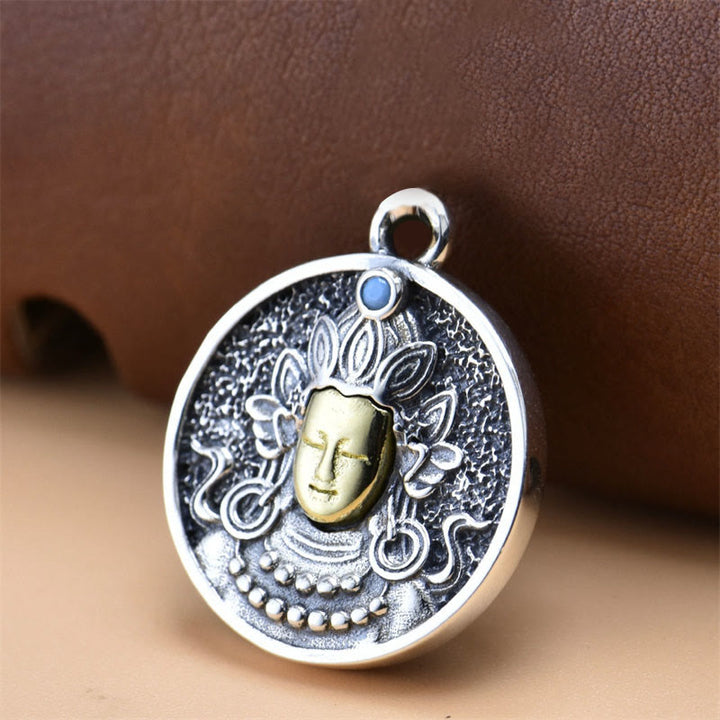 Buddha Stones 925 Srebro Sterlingowe Zielona Tara Podwójny Dorje Wadżra Naszyjnik Ochronny Wisiorek - Tylko wisiorek (19*23 mm) - image 2