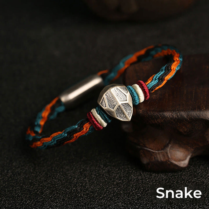 Buddha Stones Ręcznie robione 999 Srebro Sterling Rok Smoka Chiński Zodiaku Ochrona Kolorowa Reinkarnacja Węzeł Liny Bransoletka