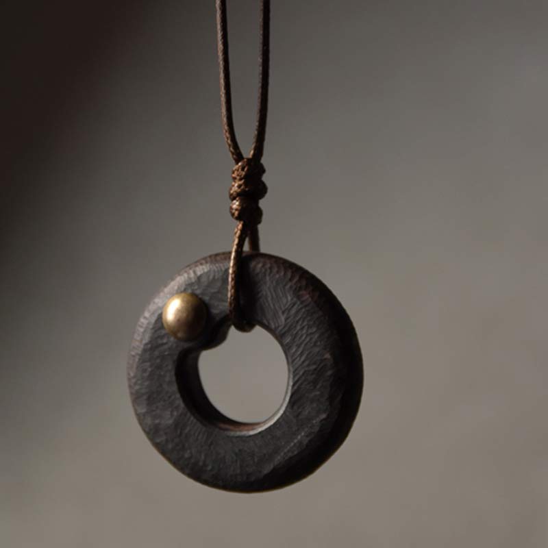 Buddha Stones Zen Circle Ebony Wood Peace Calm Naszyjnik Wisiorek - image 21