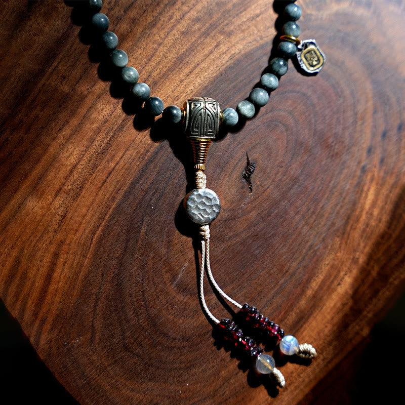 Buddha Stones 925 Srebro Sterling 108 Koraliki Mala Kamień Orle Oko Kamień Księżycowy Pozytywna Bransoletka