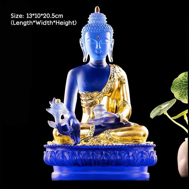 Buddha Stones Medycyna Budda Ręcznie Robiony Kryształ Liuli Dzieło Sztuki Współczucia Statua Ofiarowania Dekoracji Domu Biuro - 13*10*20,5 cm - Złoty Budda Medycyny - image 12