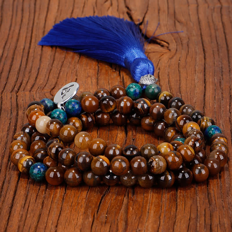 Buddha Stones 108 Mala Koraliki Tygrysie Oko Budda Siła Bransoletka Naszyjnik Wisiorek