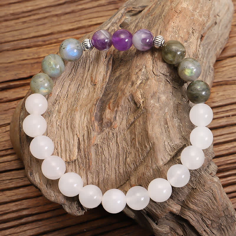 Buddha Stones 108 Mala Beads Biały Agat Ametyst Czarny Brokat Bransoletka Ochronna Kamienia