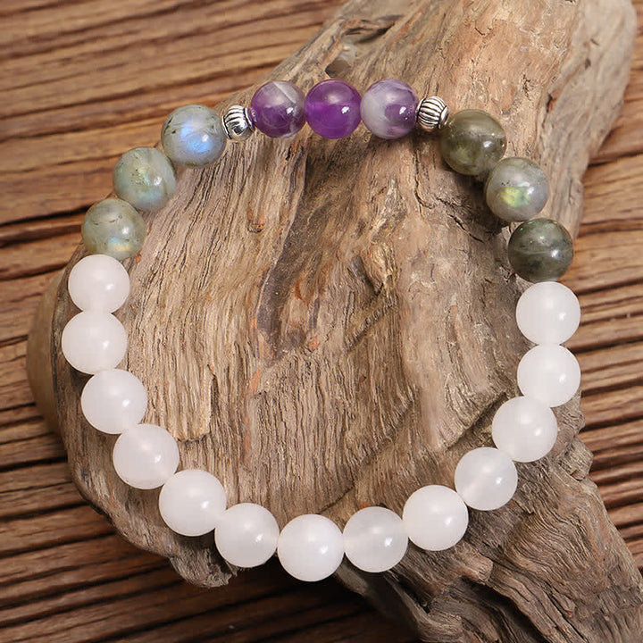 Buddha Stones 108 Mala Beads Biały Agat Ametyst Czarny Brokat Bransoletka Ochronna Kamienia